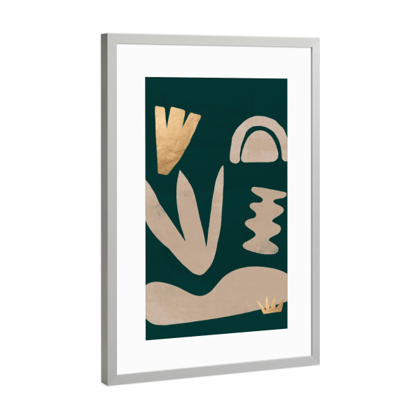 Poster mit Rahmen Silber "Leaf Crown Green" artboxONE - Abstrakt,Geometrie
