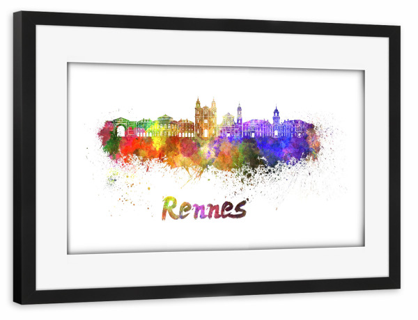Poster mit Rahmen schwarz "RENNES skyline in watercolor" artboxONE - Städte,Abstrakt,Architektur
