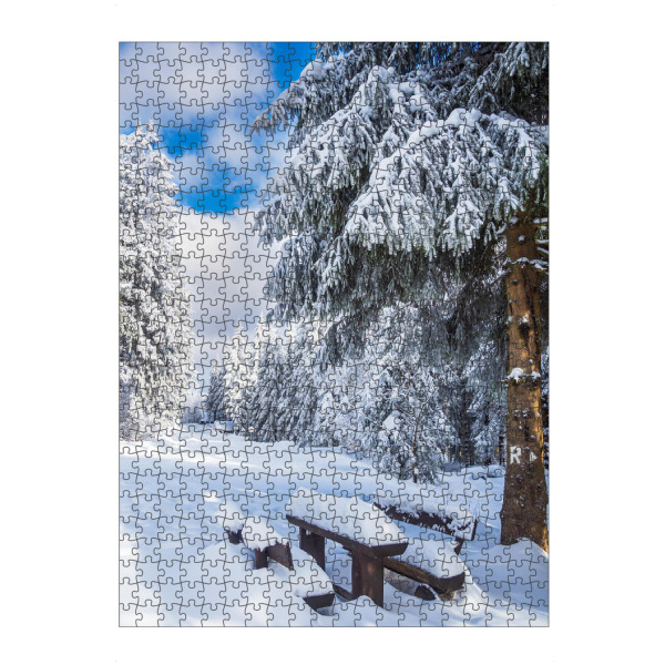 artboxONE Puzzle "Bank, Bäume und Schnee" artboxONE - Natur,Reise
