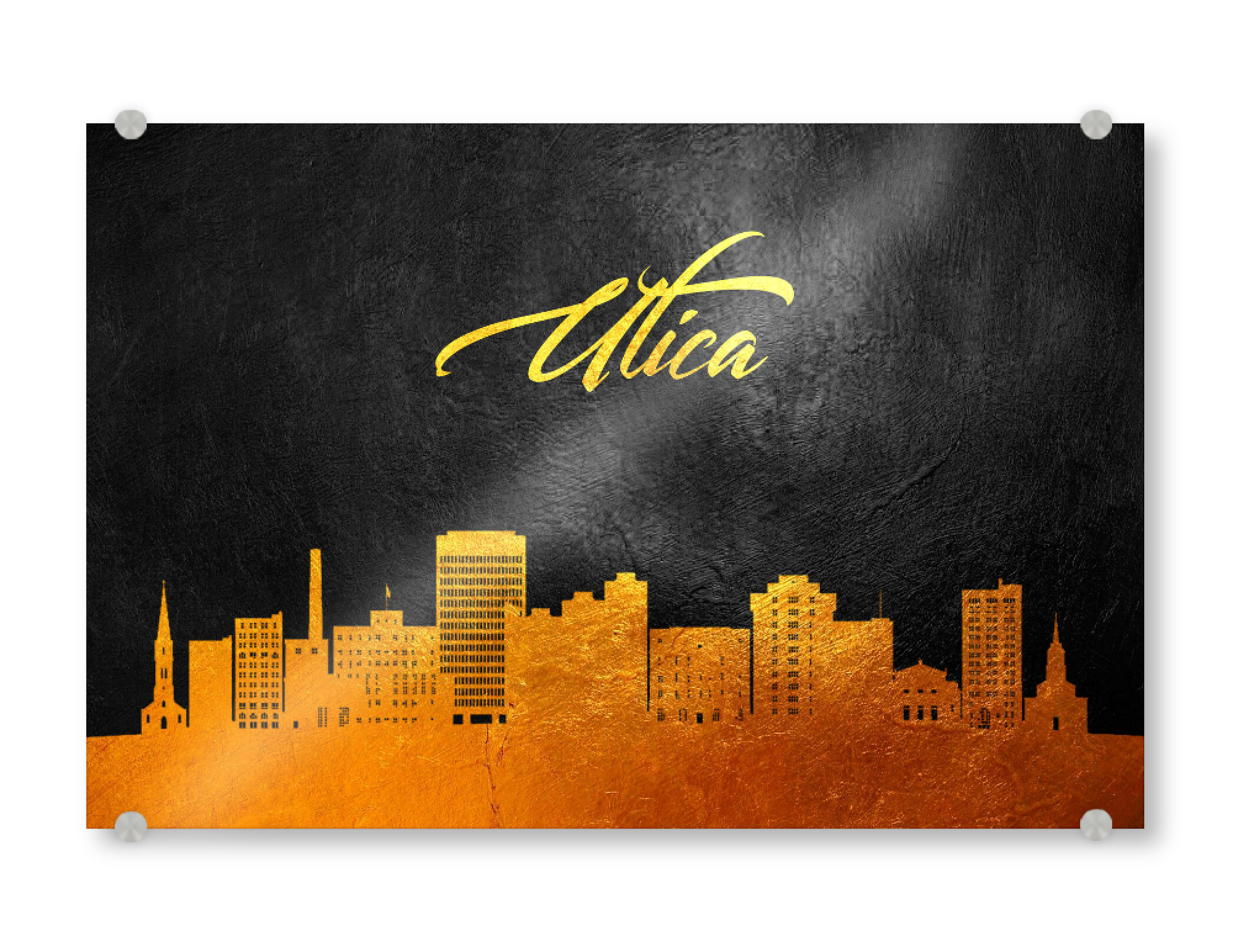 Acrylglasbild "Utica New York Gold Skyline" artboxONE - Städte - Utica,New york,Gold,Skyline,City,Stadt