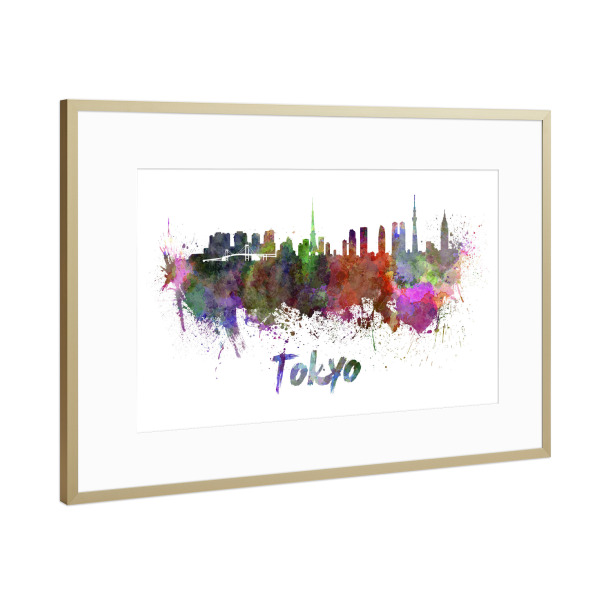 Poster mit Rahmen Gold "TOKYO skyline in watercolor-x" artboxONE - Städte,Abstrakt,Architektur