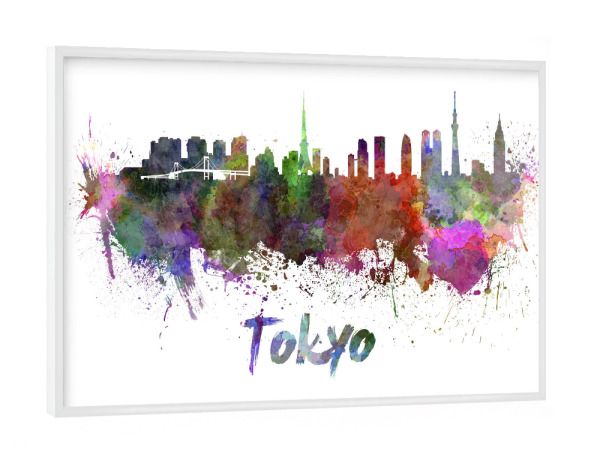Poster mit weißem Rahmen "TOKYO skyline in watercolor-x" artboxONE - Städte,Abstrakt,Architektur