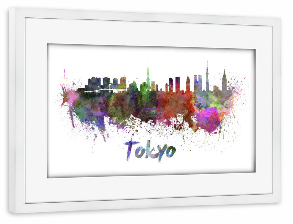 Poster mit Rahmen weiß "TOKYO skyline in watercolor-x" artboxONE - Städte,Abstrakt,Architektur