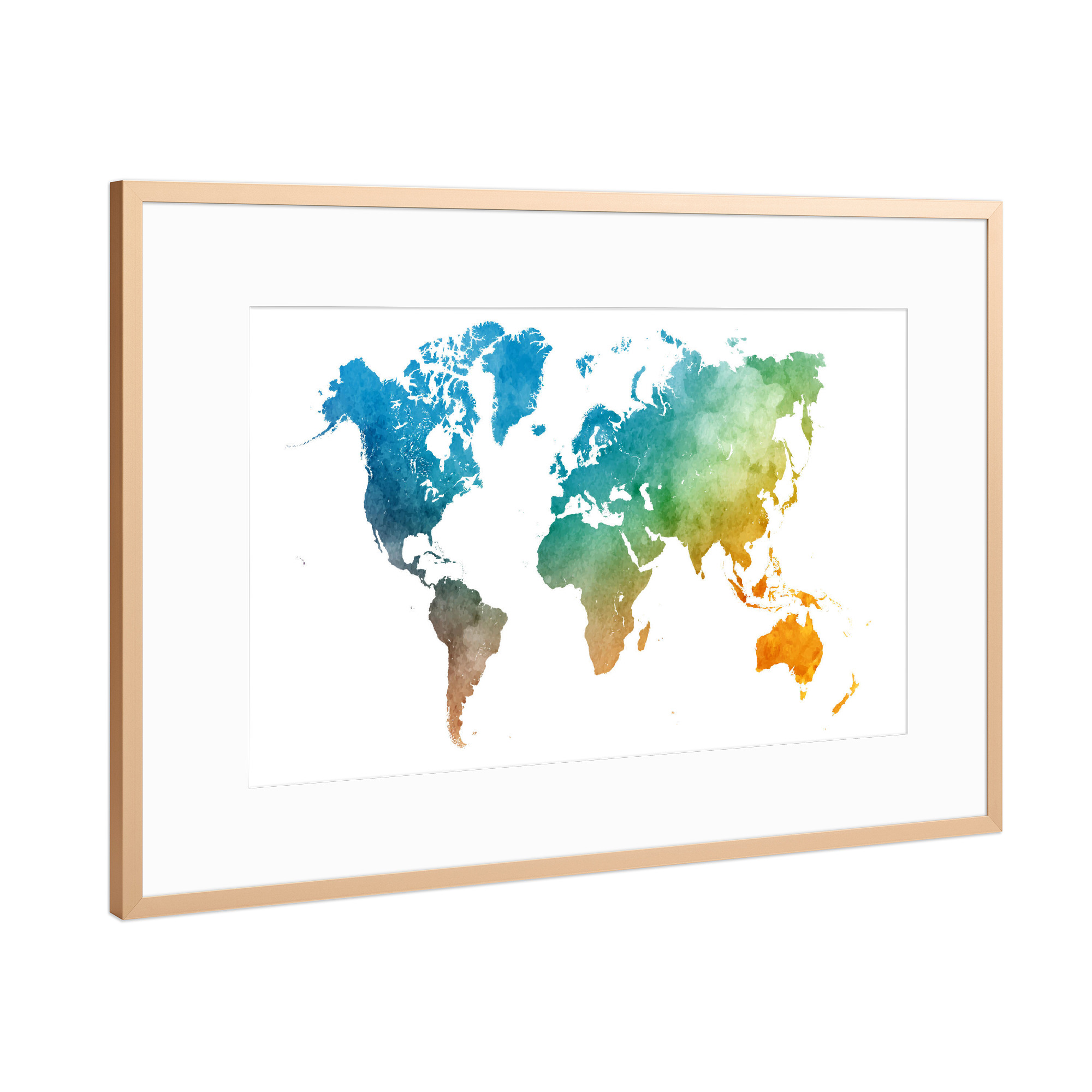 Poster mit Rahmen Kupfer "Watercolor world map-o" artboxONE - Abstrakt,Kartografie