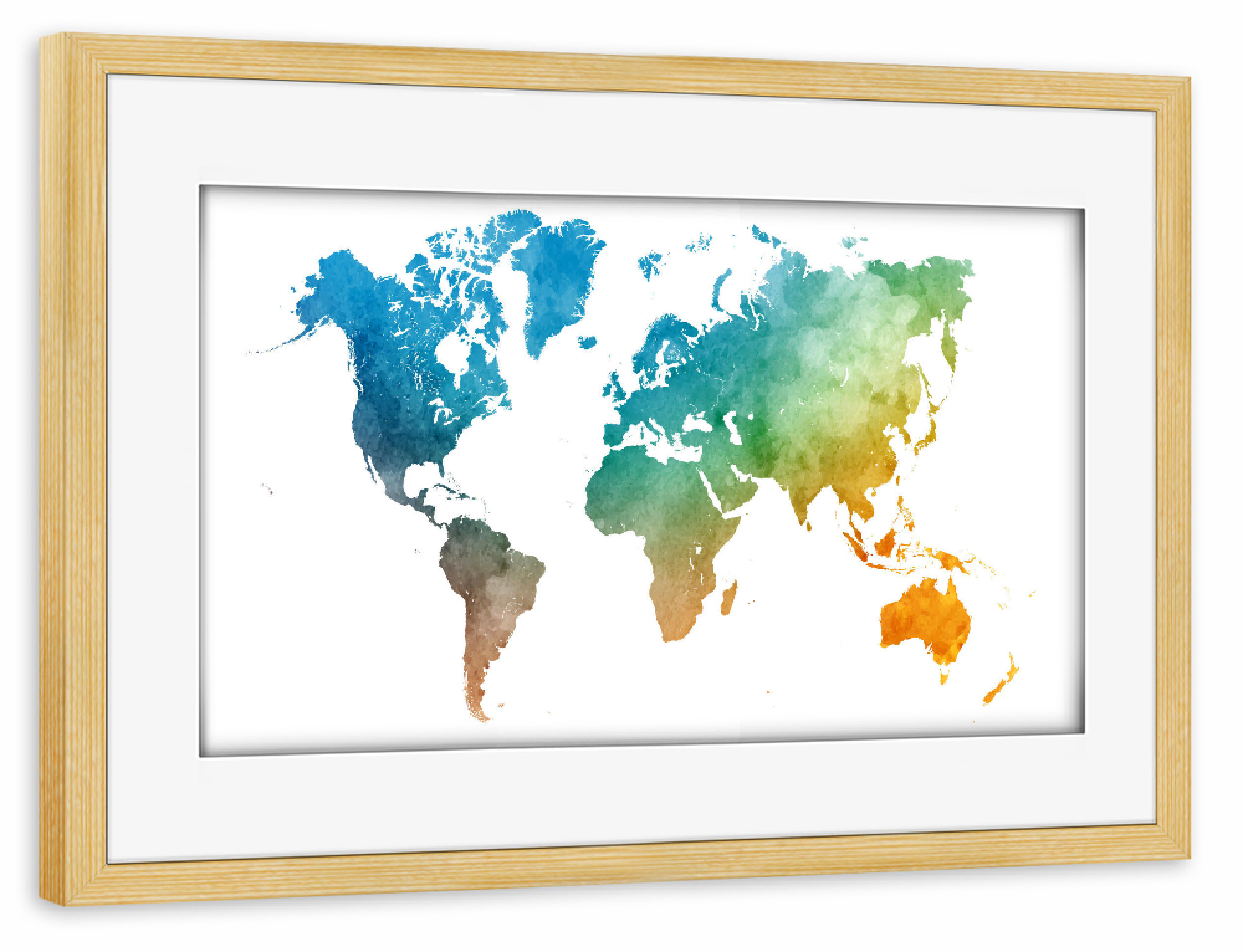 Poster mit Rahmen kiefer "Watercolor world map-o" artboxONE - Abstrakt,Kartografie