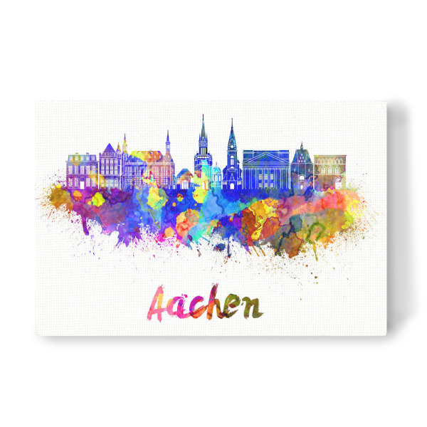 Leinwandbild "Aachen skyline in watercolor-b" artboxONE - Städte,Reise - Skyline,Monuments,Travel,Tourism,Panoramic,City,Famous,Aachen,Bunt,Colorful