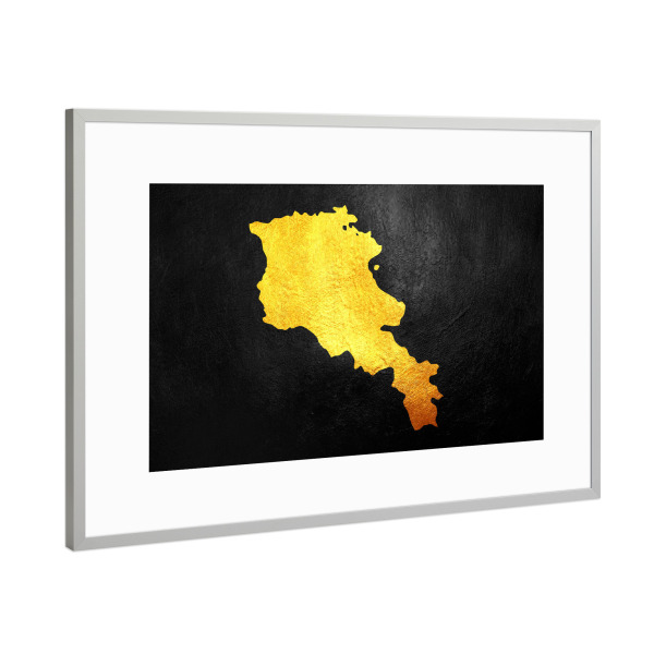 Poster mit Rahmen Silber "Armenia Gold Map" artboxONE - Reise / Länder - Armenia,Gold,Map,Karte