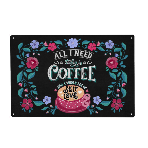 Holzbild "All I need is Coffee and Self-Love" artboxONE - Typografie,Essen & Trinken,Lustig