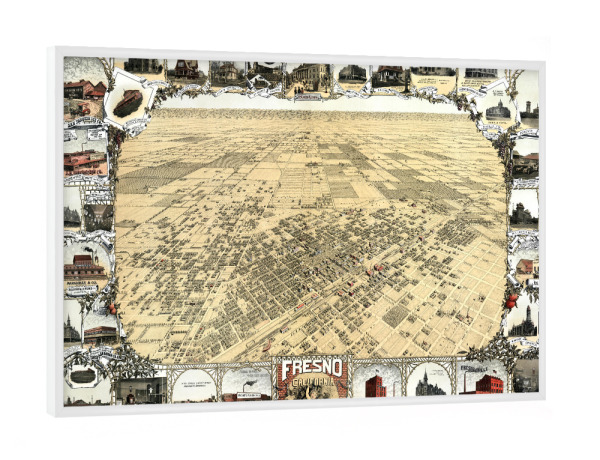 Poster mit weißem Rahmen "Pictorial Map Fresno-California" artboxONE - Architektur,Kartografie