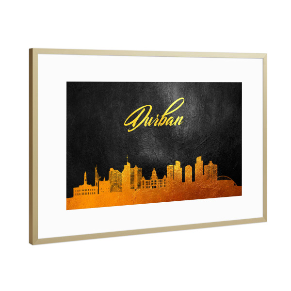 Poster mit Rahmen Gold "Durban South Africa Gold Skyline" artboxONE - Städte - Gold,Skyline,Durban,South africa,City,Stadt