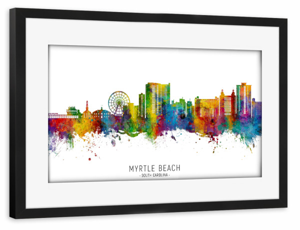 Poster mit Rahmen schwarz "Myrtle Beach Skyline txt" artboxONE - Städte