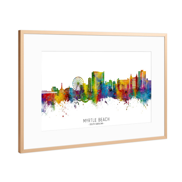 Poster mit Rahmen Kupfer "Myrtle Beach Skyline txt" artboxONE - Städte