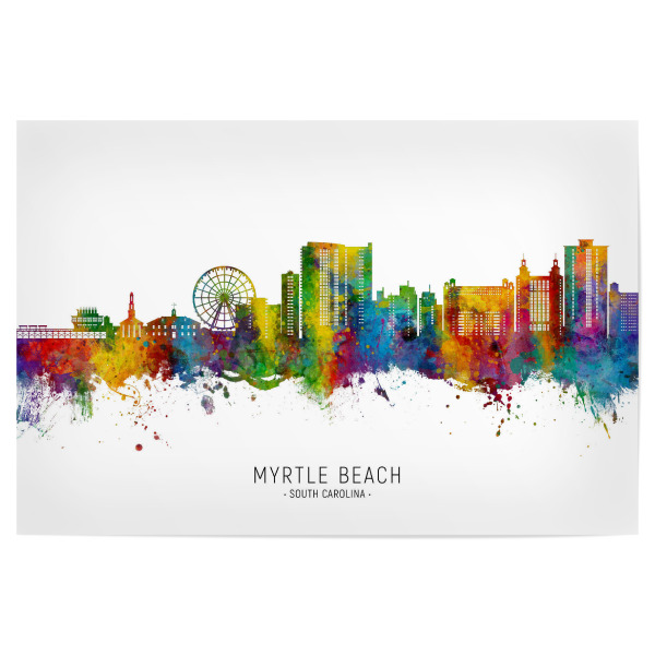 Poster "Myrtle Beach Skyline txt" artboxONE - Städte - Myrtle beach,South carolina,Skyline,Cityscape,Stadtbild,Watercolor,Painting,Bunt,Colorful
