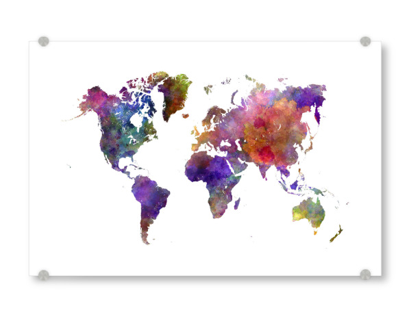 Acrylglasbild "Watercolor world map-a" artboxONE - Reise,Abstrakt,Kartografie