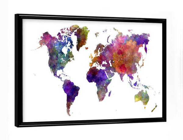 Poster mit schwarzem Rahmen "Watercolor world map-a" artboxONE - Reise,Abstrakt,Kartografie