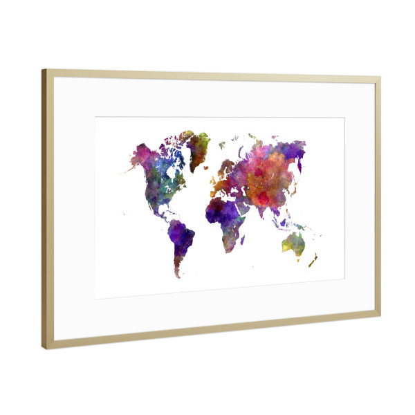 Poster mit Rahmen Gold "Watercolor world map-a" artboxONE - Reise,Abstrakt,Kartografie