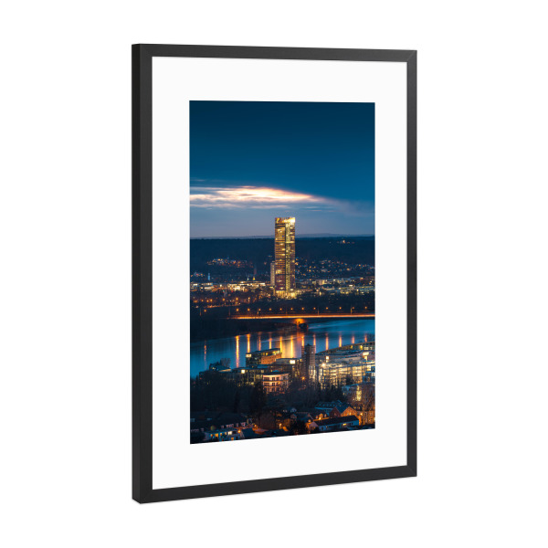 Poster mit Rahmen Schwarz (Metallic) "Bonn Blaue Stunde" artboxONE - Städte