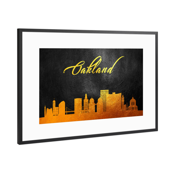 Poster mit Rahmen Schwarz (Metallic) "Oakland California Gold Skyline" artboxONE - Städte - Oakland,California,Gold,Skyline,City,Stadt