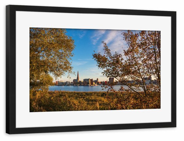 Poster mit Rahmen schwarz "Bäume, Schilf, Warnow" artboxONE - Natur,Reise,Architektur,Städte / Weitere