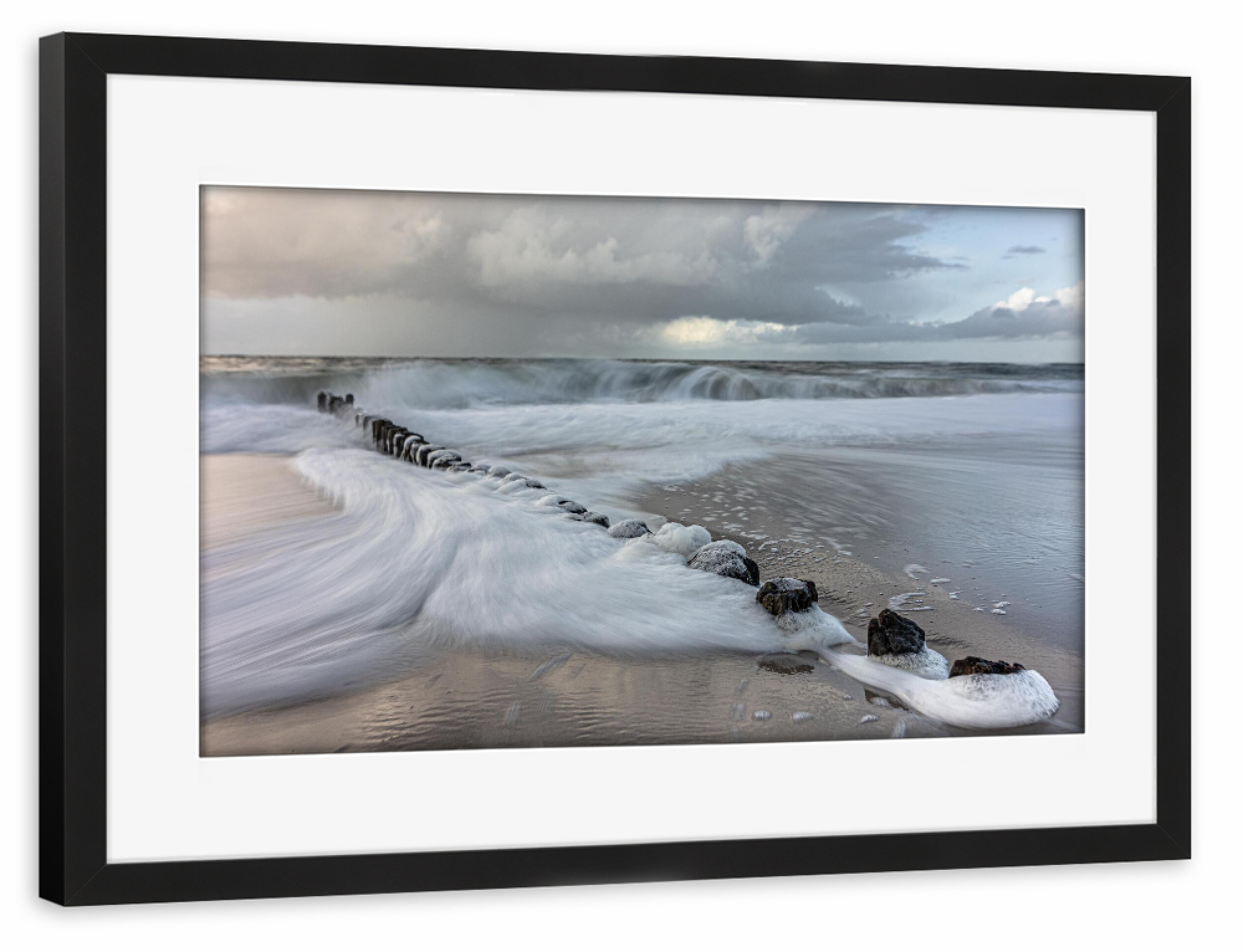 Poster mit Rahmen schwarz "Wellen weich gezeichnet" artboxONE - Reise / Strand und Meer