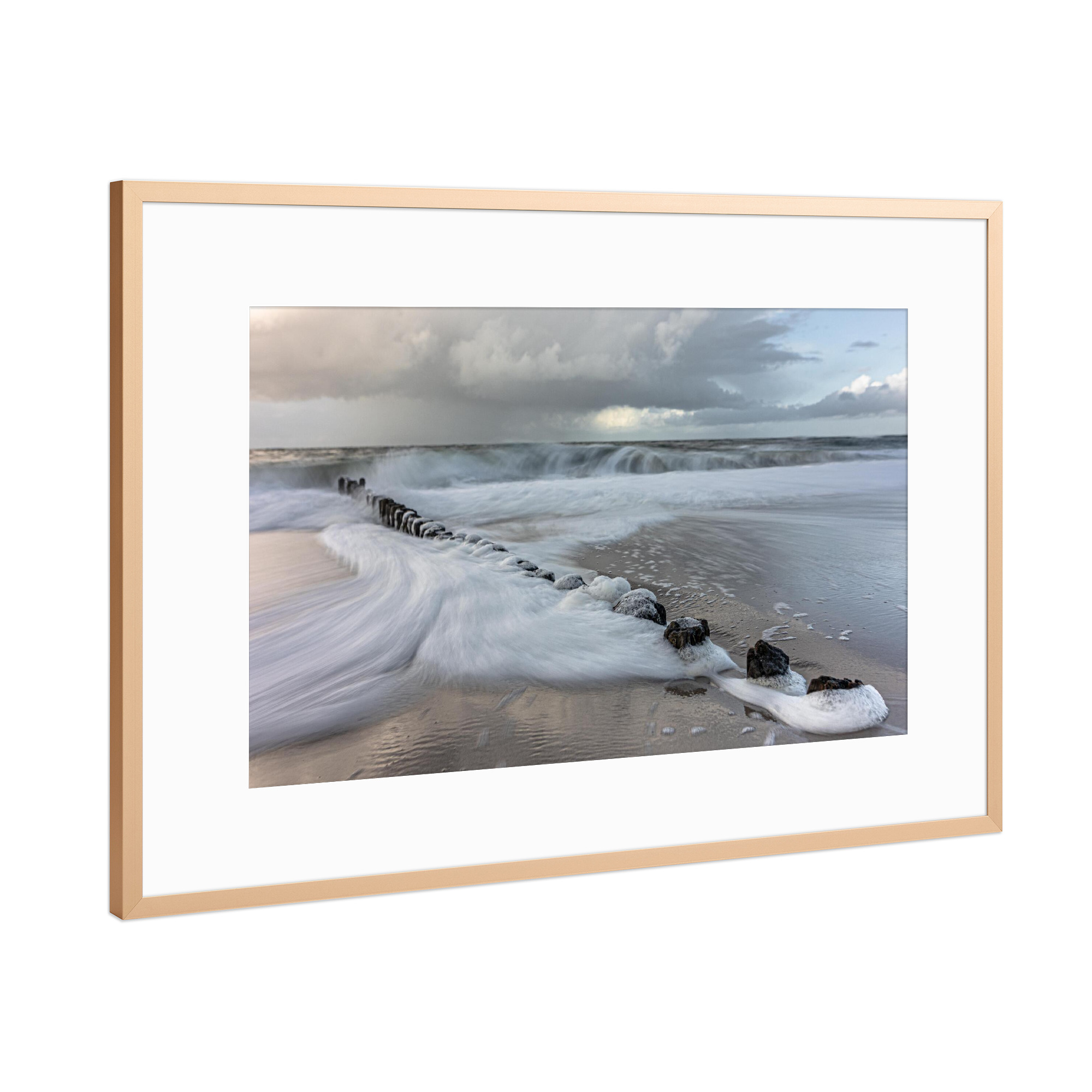 Poster mit Rahmen Kupfer "Wellen weich gezeichnet" artboxONE - Reise / Strand und Meer