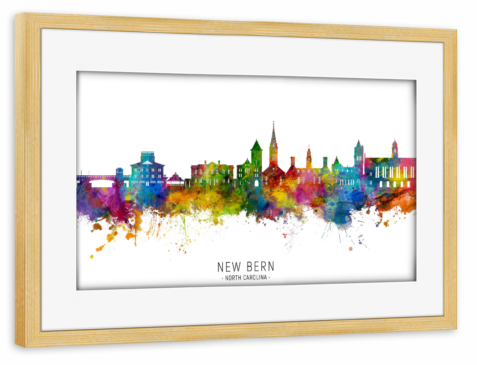Poster mit Rahmen kiefer "New Bern Skyline txt" artboxONE - Städte