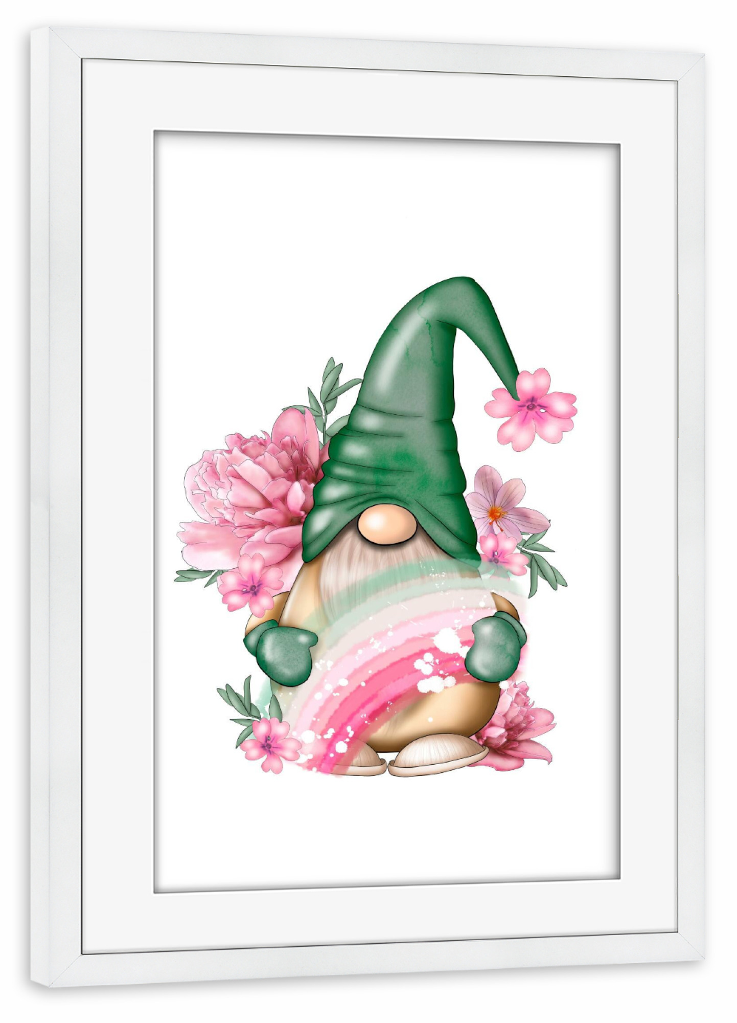 Poster mit Rahmen weiß "Rainbow Gnome" artboxONE - Natur,Floral,Für Kinder,Für Mama