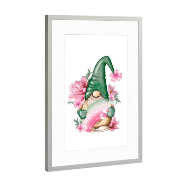 Poster mit Rahmen Silber "Rainbow Gnome" artboxONE - Natur,Floral,Für Kinder,Für Mama
