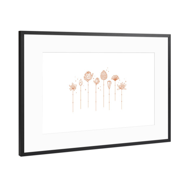Poster mit Rahmen Schwarz (Metallic) "Art deco line flowers beige" artboxONE - Natur