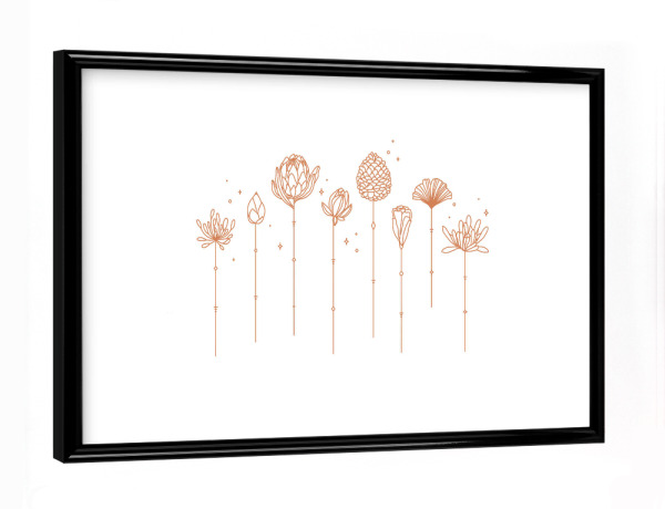 Poster mit schwarzem Rahmen "Art deco line flowers beige" artboxONE - Natur