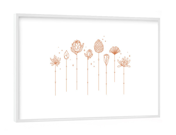 Poster mit weißem Rahmen "Art deco line flowers beige" artboxONE - Natur