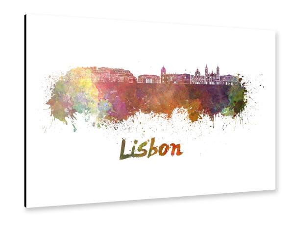 Alu-Dibond "LISBON-v2 skyline in watercolor-k" 30x20 cm artboxONE