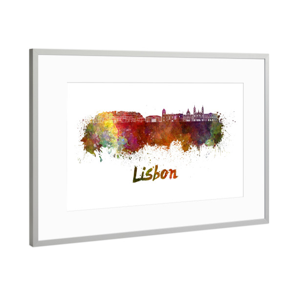 Poster mit Rahmen Silber "LISBON-v2 skyline in watercolor-k" artboxONE - Städte,Abstrakt,Architektur