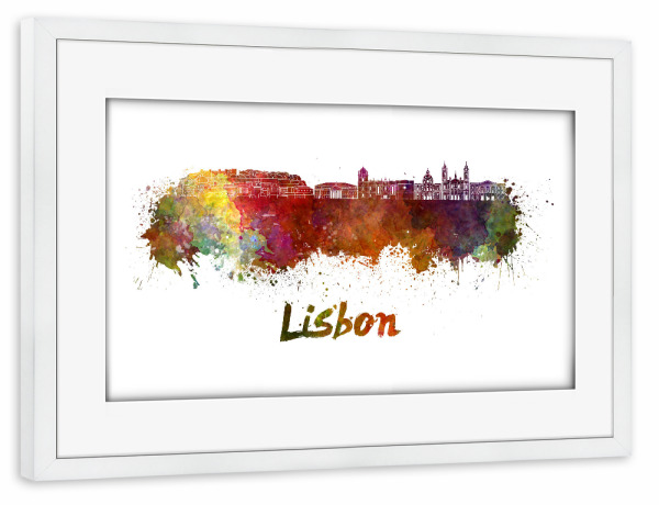 Poster mit Rahmen weiß "LISBON-v2 skyline in watercolor-k" artboxONE - Städte,Abstrakt,Architektur