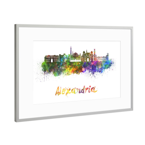 Poster mit Rahmen Silber "ALEXANDRIA skyline in watercolor-b" artboxONE - Städte,Abstrakt,Architektur