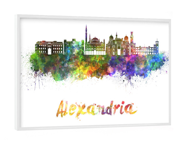 Poster mit weißem Rahmen "ALEXANDRIA skyline in watercolor-b" artboxONE - Städte,Abstrakt,Architektur