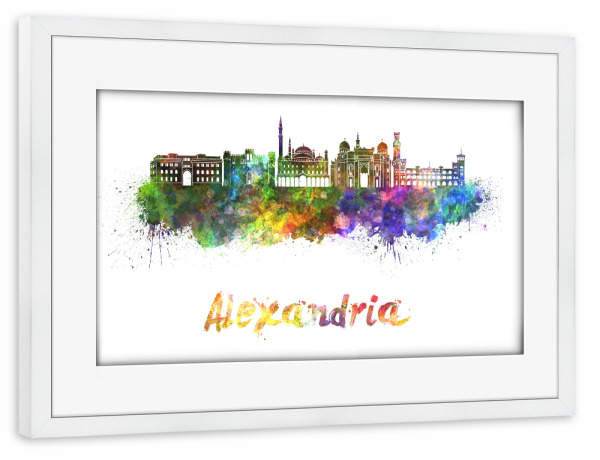 Poster mit Rahmen weiß "ALEXANDRIA skyline in watercolor-b" artboxONE - Städte,Abstrakt,Architektur