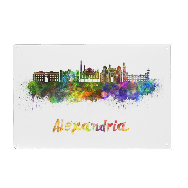 Metall Poster "ALEXANDRIA skyline in watercolor-b" artboxONE - Städte,Abstrakt,Architektur