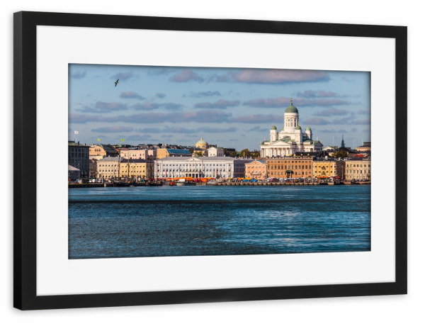 Poster mit Rahmen schwarz "Helsinki Skyline, Finland" artboxONE - Städte - Helsinki,Finland,Skyline,Nordic,Architecture,Sea,Baltic,Waterfront,Finnish