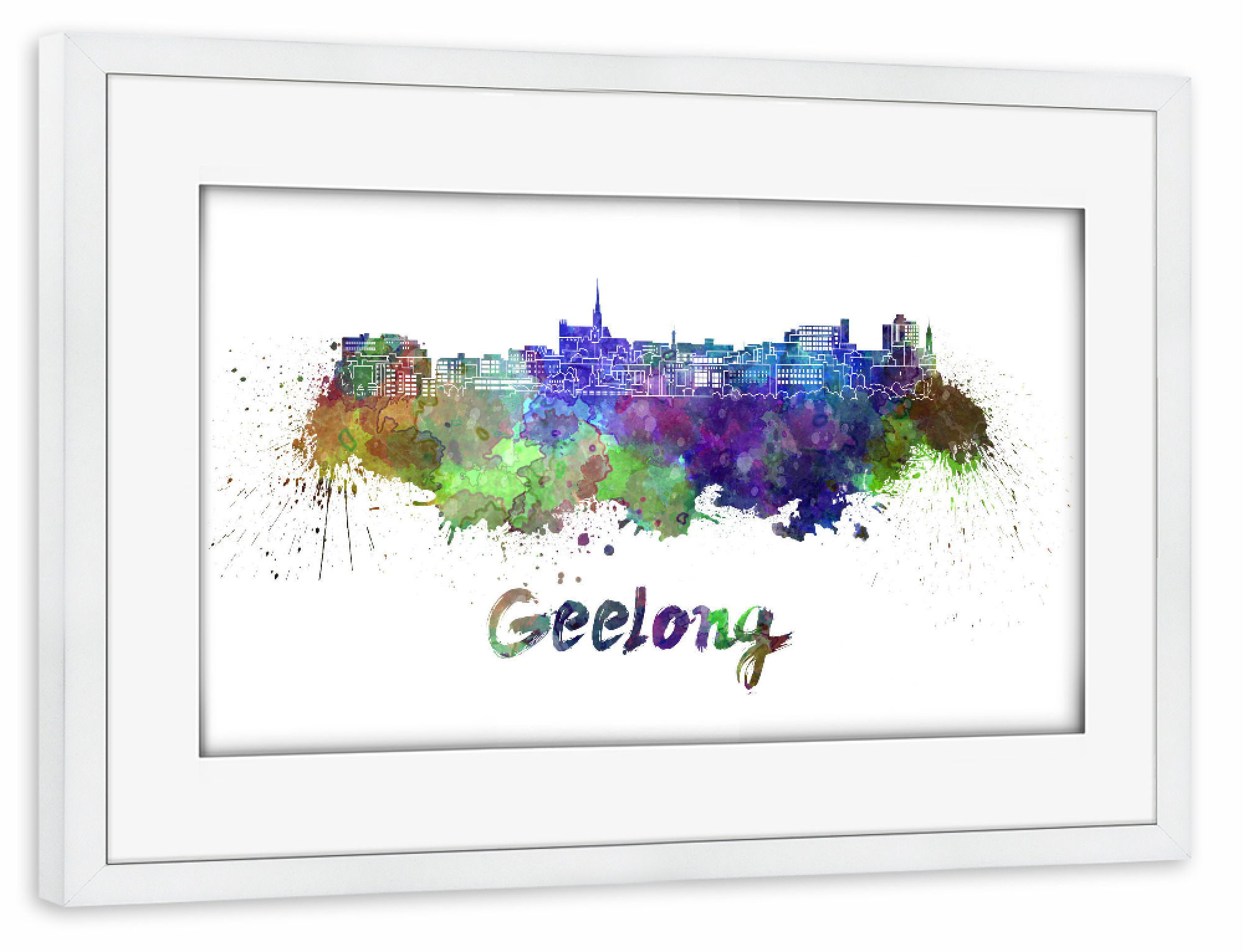 Poster mit Rahmen weiß "GEELONG skyline-b" artboxONE - Städte,Abstrakt,Architektur