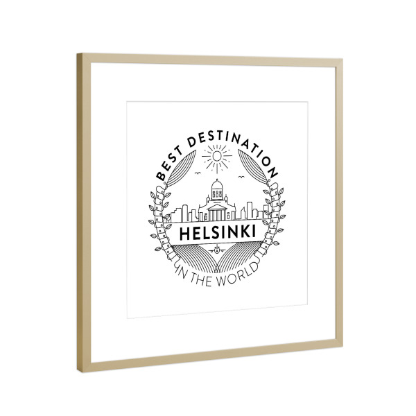 Poster mit Rahmen Gold "Helsinki Badge" artboxONE - Städte,Reise