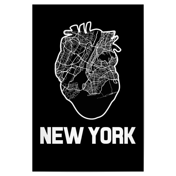 Poster "New York Heart Map" artboxONE - Städte / New York,Schwarzweiß