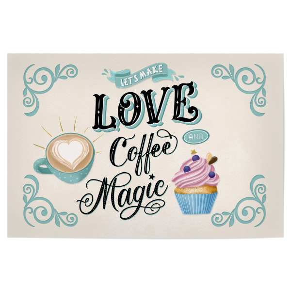 Poster 30x20 cm "Love, Coffee and Magic" artboxONE - Typografie,Essen & Trinken / Alkohol,Lustig
