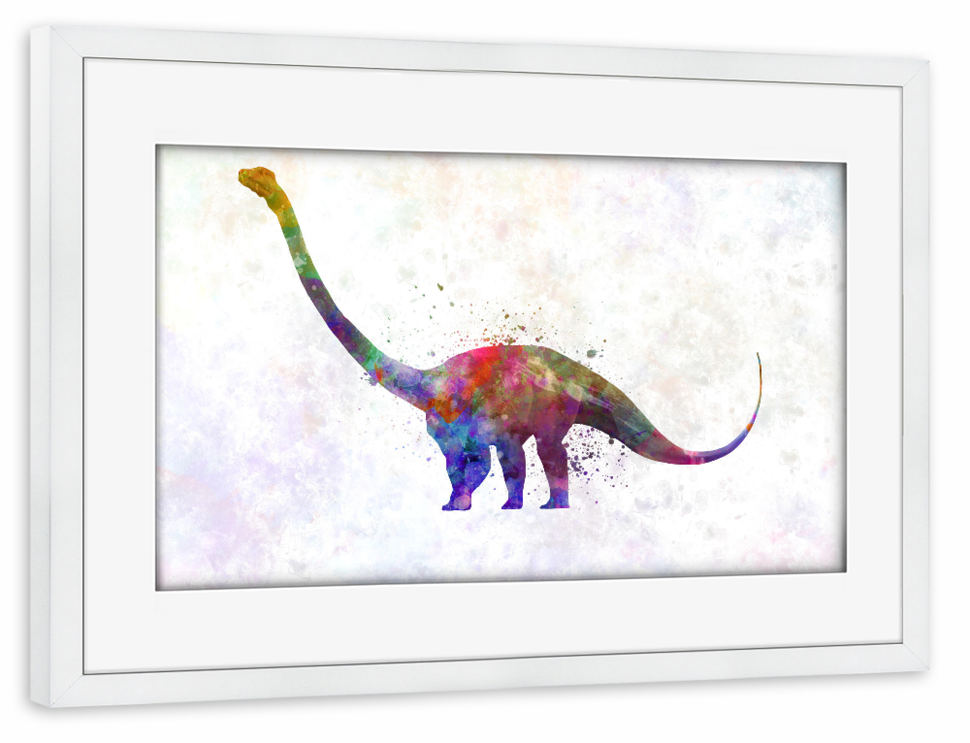 Poster mit Rahmen weiß "Barosaurus in watercolor" artboxONE - Tiere,Abstrakt