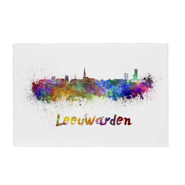Holzbild "LEEUWARDEN skyline-k" artboxONE - Städte,Abstrakt,Architektur - Skyline,Monuments,Panoramic,Tourism,Color,City,Travel,Watercolor,Leeuwarden