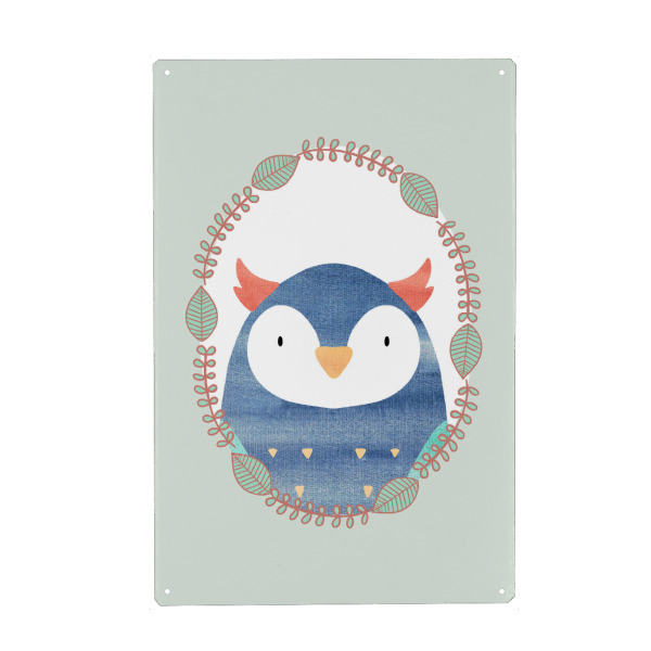 Holzbild "Kleine Eule mit Kranz" artboxONE - Natur,Für Kinder,Tiere,Comic