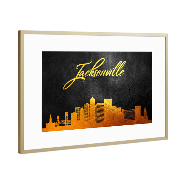 Poster mit Rahmen Gold "Jacksonville Florida Gold Skyline" artboxONE - Städte - Jacksonville,Florida,Gold,Skyline,City,Stadt