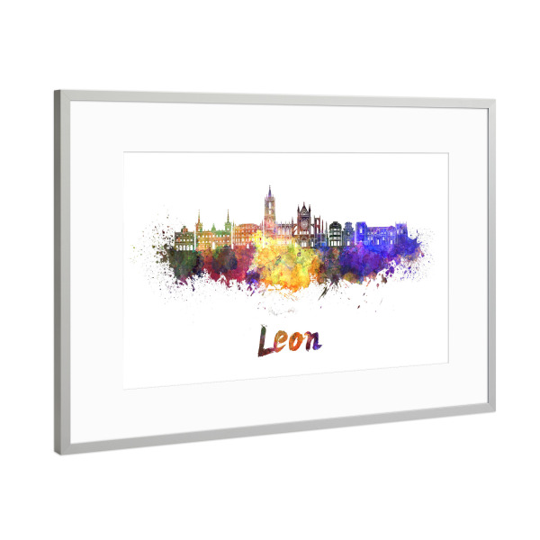 Poster mit Rahmen Silber "LEON skyline in watercolor-h" artboxONE - Städte,Abstrakt,Architektur