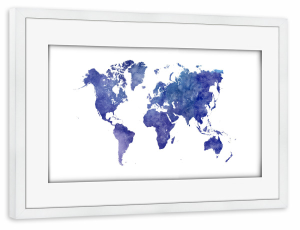 Poster mit Rahmen weiß "Watercolor world map-ac" artboxONE - Abstrakt,Kartografie