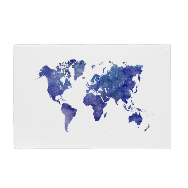 Metall Poster "Watercolor world map-ac" artboxONE - Abstrakt,Kartografie